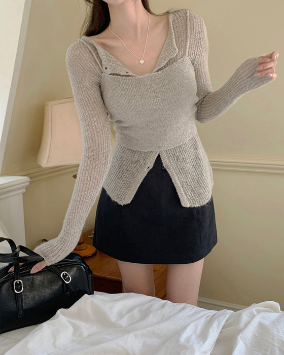 Bagel Wool Bustier Cardigan Set