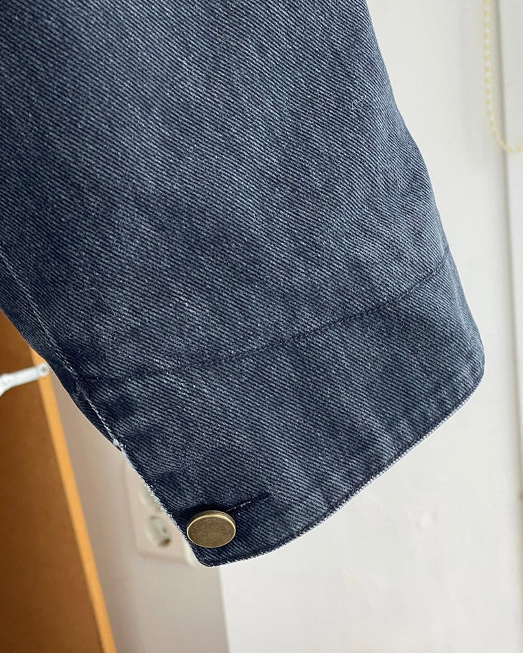 Leather Collar Denim Jacket