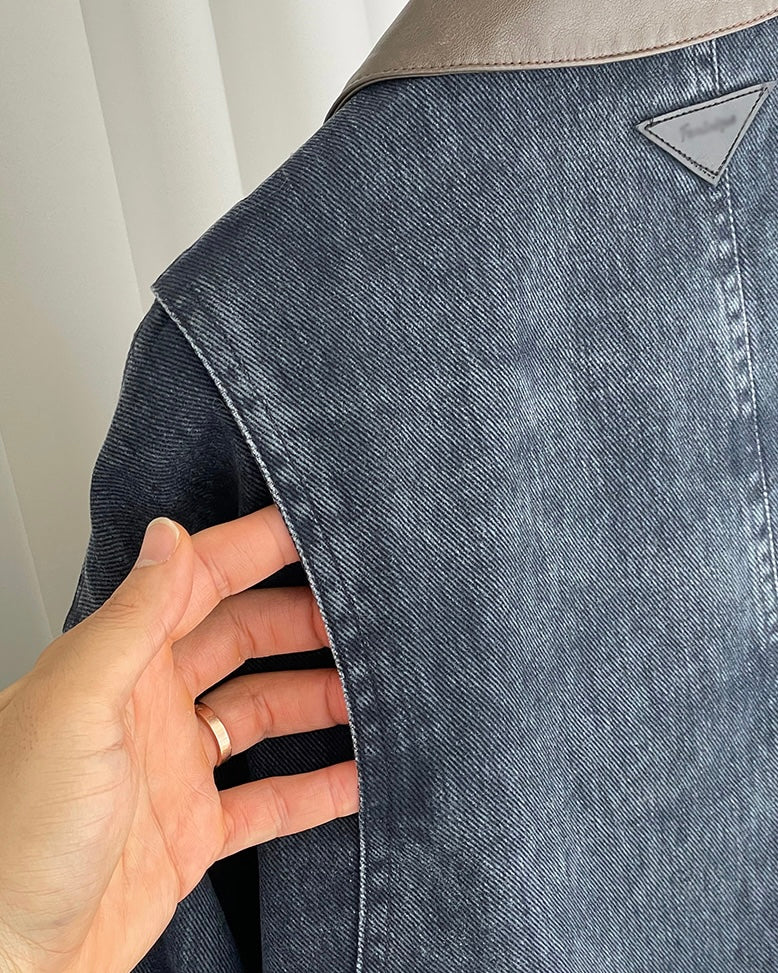 Leather Collar Denim Jacket