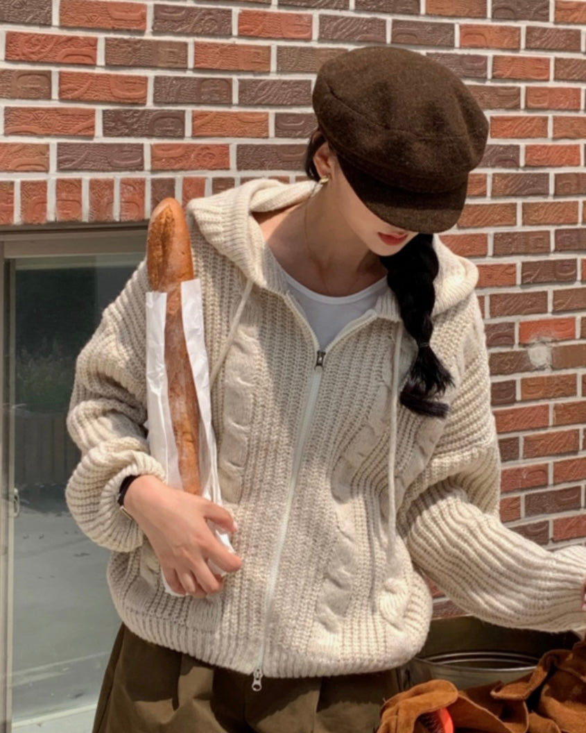 Hoodie Cable Knit Zip-Up