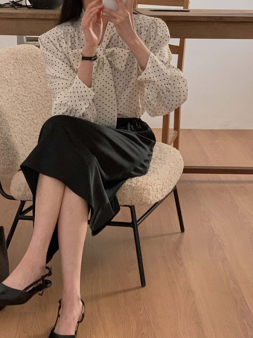 Polka Dot Ribbon Blouse