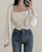 Square-Neck Cropped Blouse