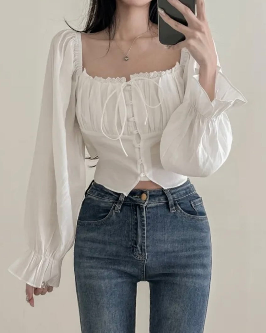 Square-Neck Cropped Blouse