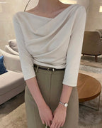 Shirring Elbow Sleeve Blouse