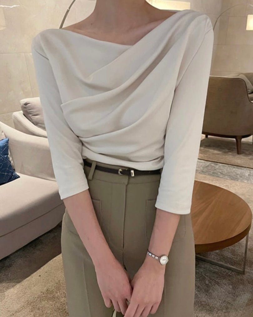 Shirring Elbow Sleeve Blouse
