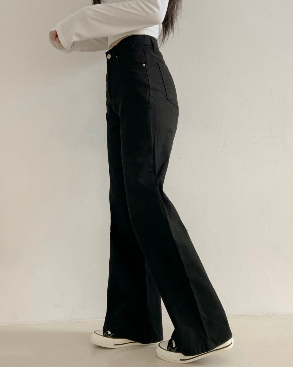 [S/M/L] Black High-Waist Stretchy Flared Cotton Pants