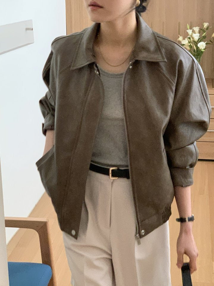Premium Crackle Leather Blouson