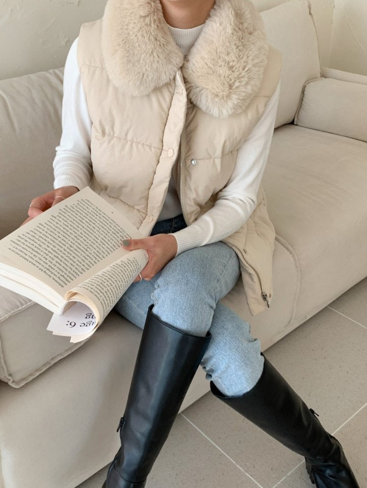 Fur Collar Padded Vest