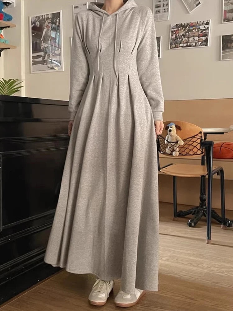 Hoodie Pintuck Long Dress