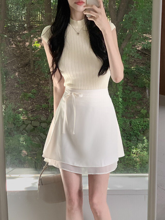 Ribbon Banding Mini Skirt