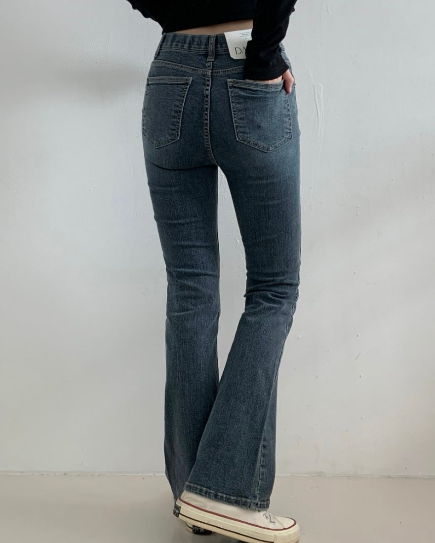 [S,M,L] Hidden Banding Stretchy Semi-Flared Denim Pants