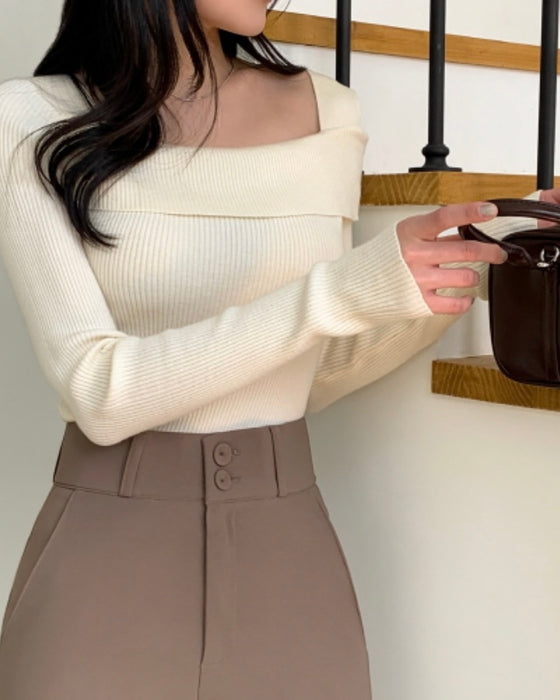 Mia Unbalanced Off-Shoulder Knit Top