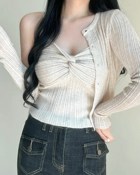 Twist Sleeveless Cardigan Set