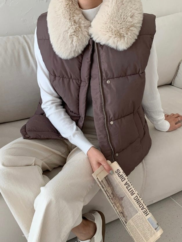 Fur Collar Padded Vest