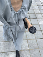 [ Pre-order ] Ribbon Shirring Long Dress