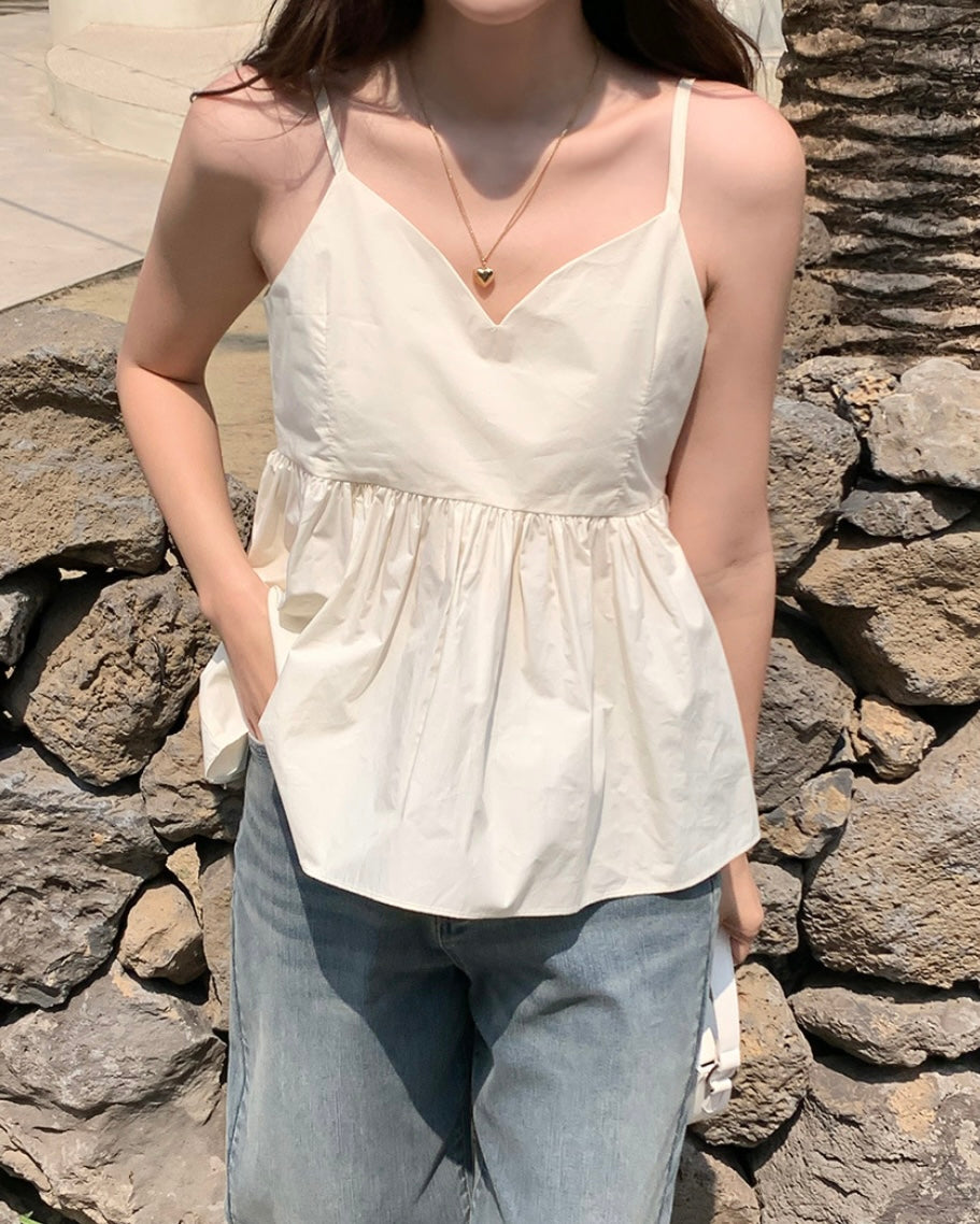 Shirring Adjustable Strap Blouse