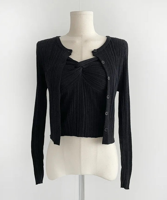 Twist Sleeveless Cardigan Set