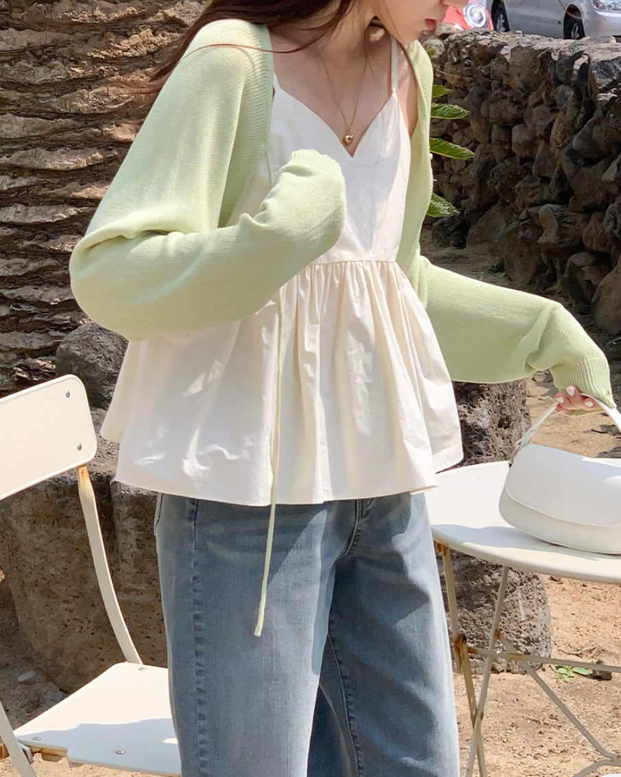 Shirring Adjustable Strap Blouse