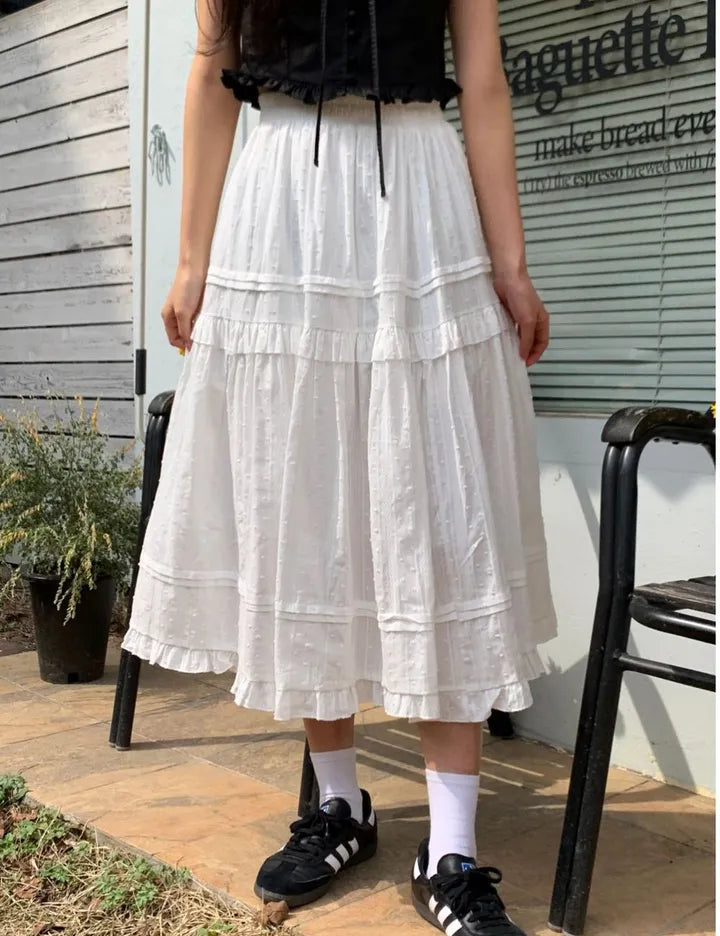 Dobby Ruffle Cotton Skirt