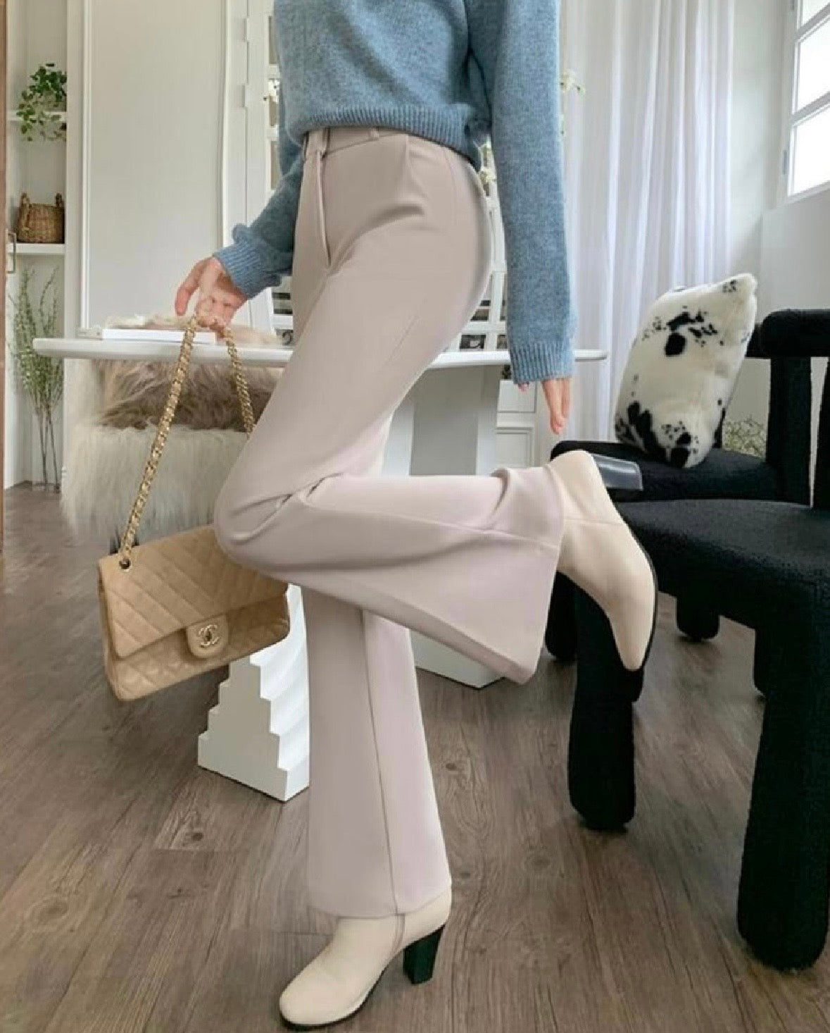 [S,M] Hidden Banding Flared Slacks