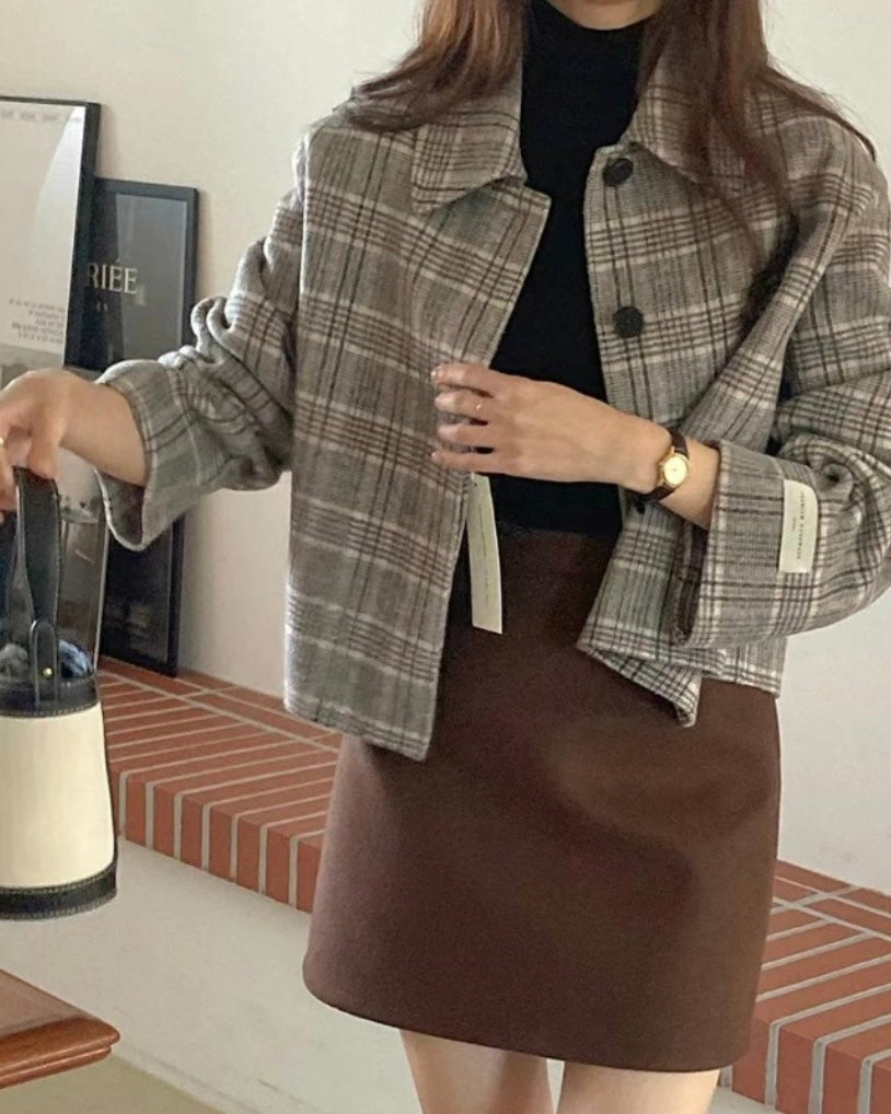 Check Wool Short Jacket