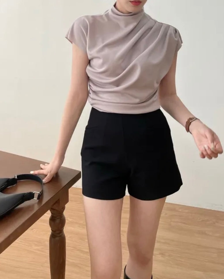 Shirring Half-Neck Top