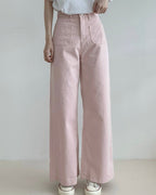 Pocket Back-Band Wide Cotton Pants