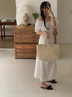 Off-Shoulder Back Ribbon Dress