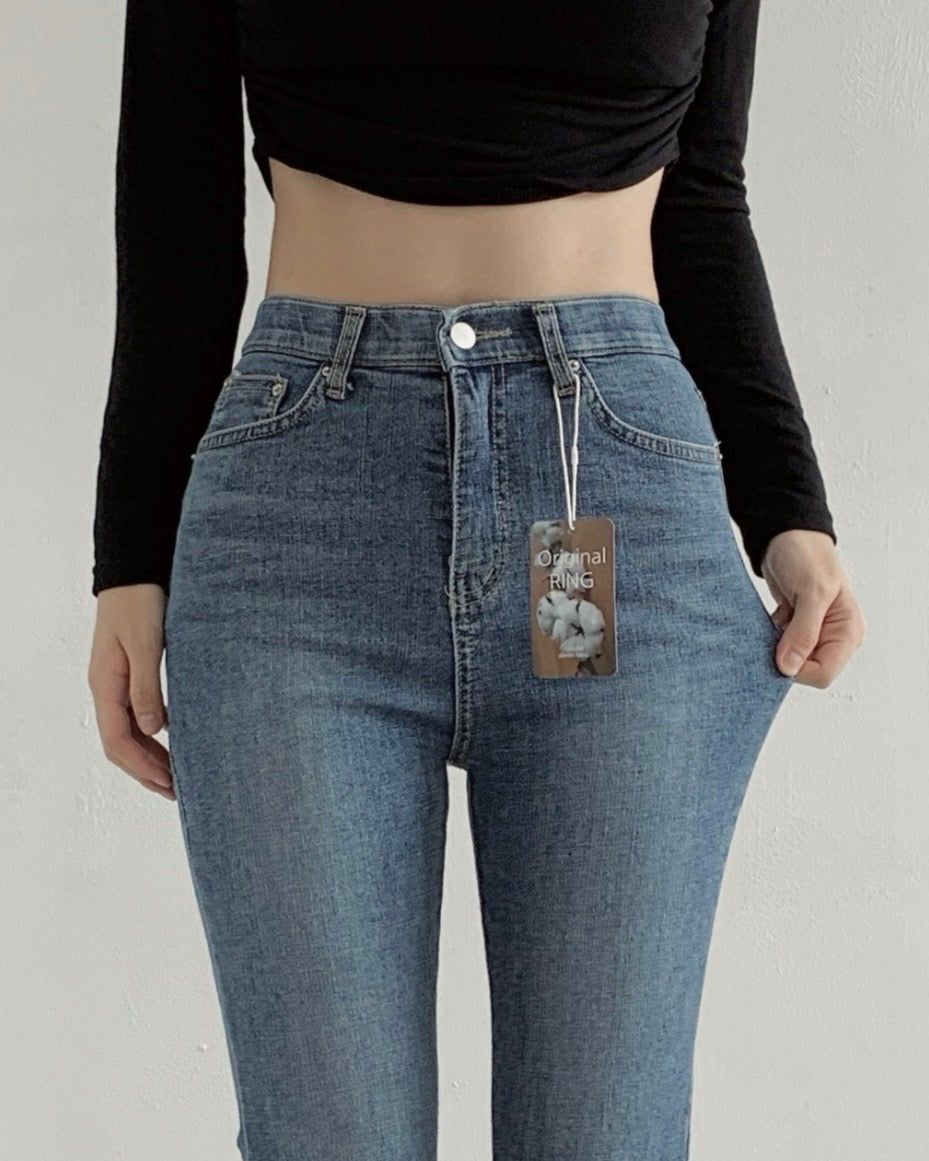 [S,M,L] Tunnel Waistband Stretchy Flared Denim Pants