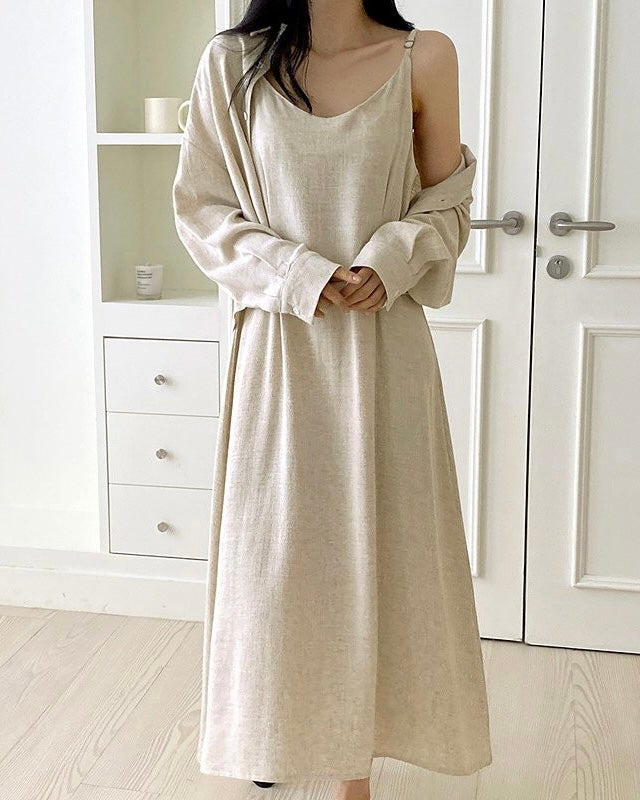 Linen Shirt Dress Set
