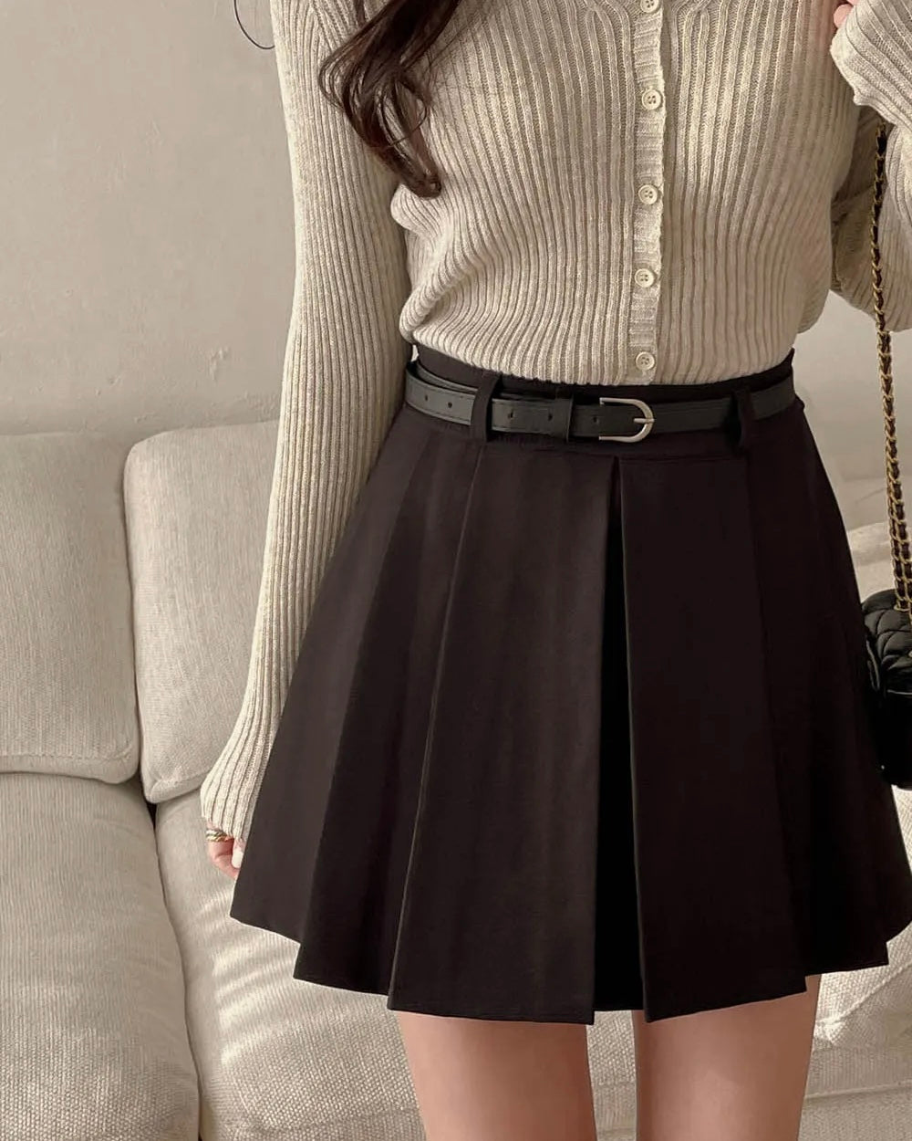 [S,M] A Pleats Belt Skirt Set