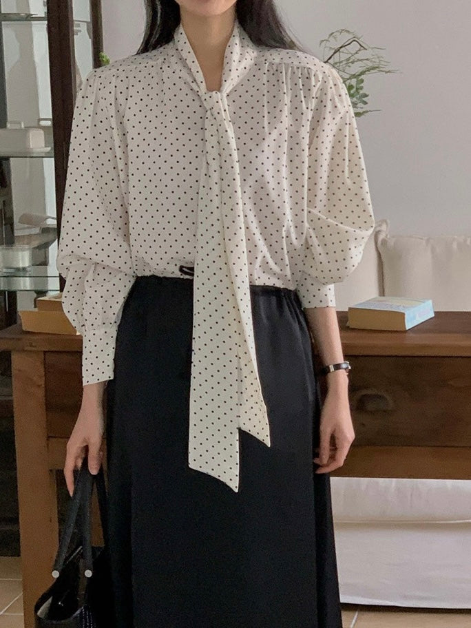 Polka Dot Ribbon Blouse