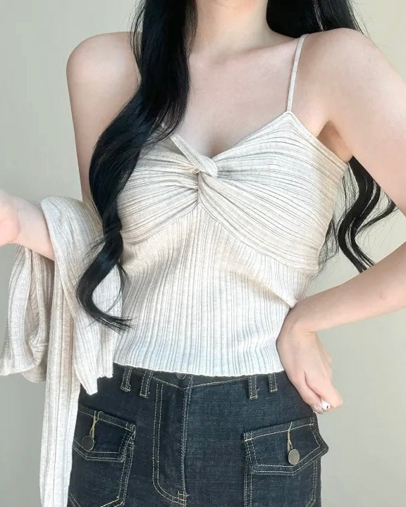 Twist Sleeveless Cardigan Set
