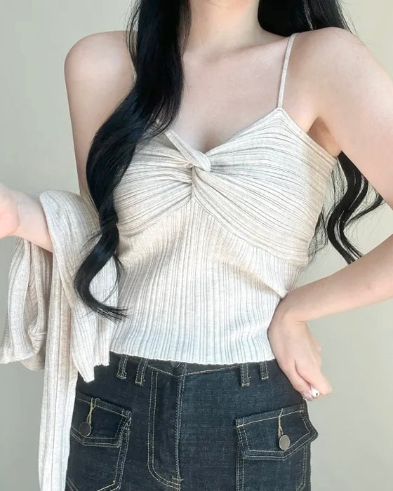Twist Sleeveless Cardigan Set