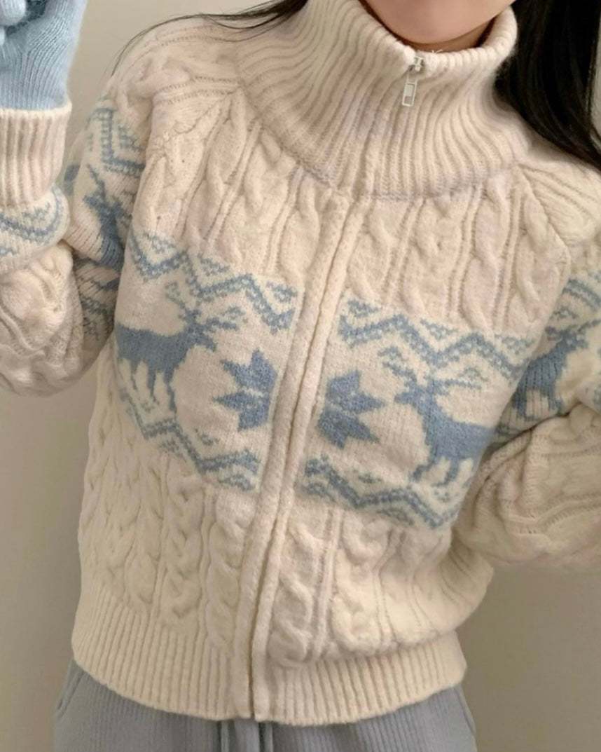 Nordic Cable Knit Zip-Up