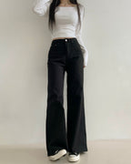 [S/M/L] Black High-Waist Stretchy Flared Cotton Pants