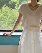 Plate Cotton V-Neck Knit