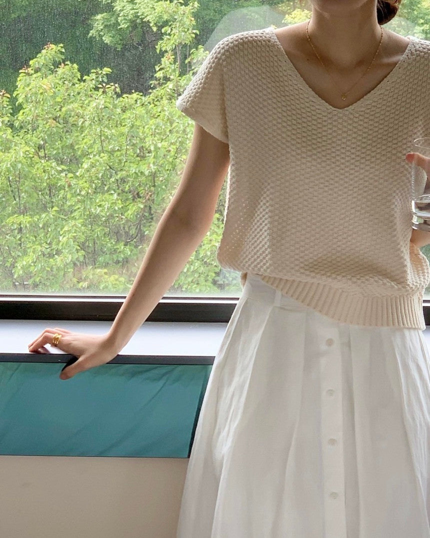 Plate Cotton V-Neck Knit