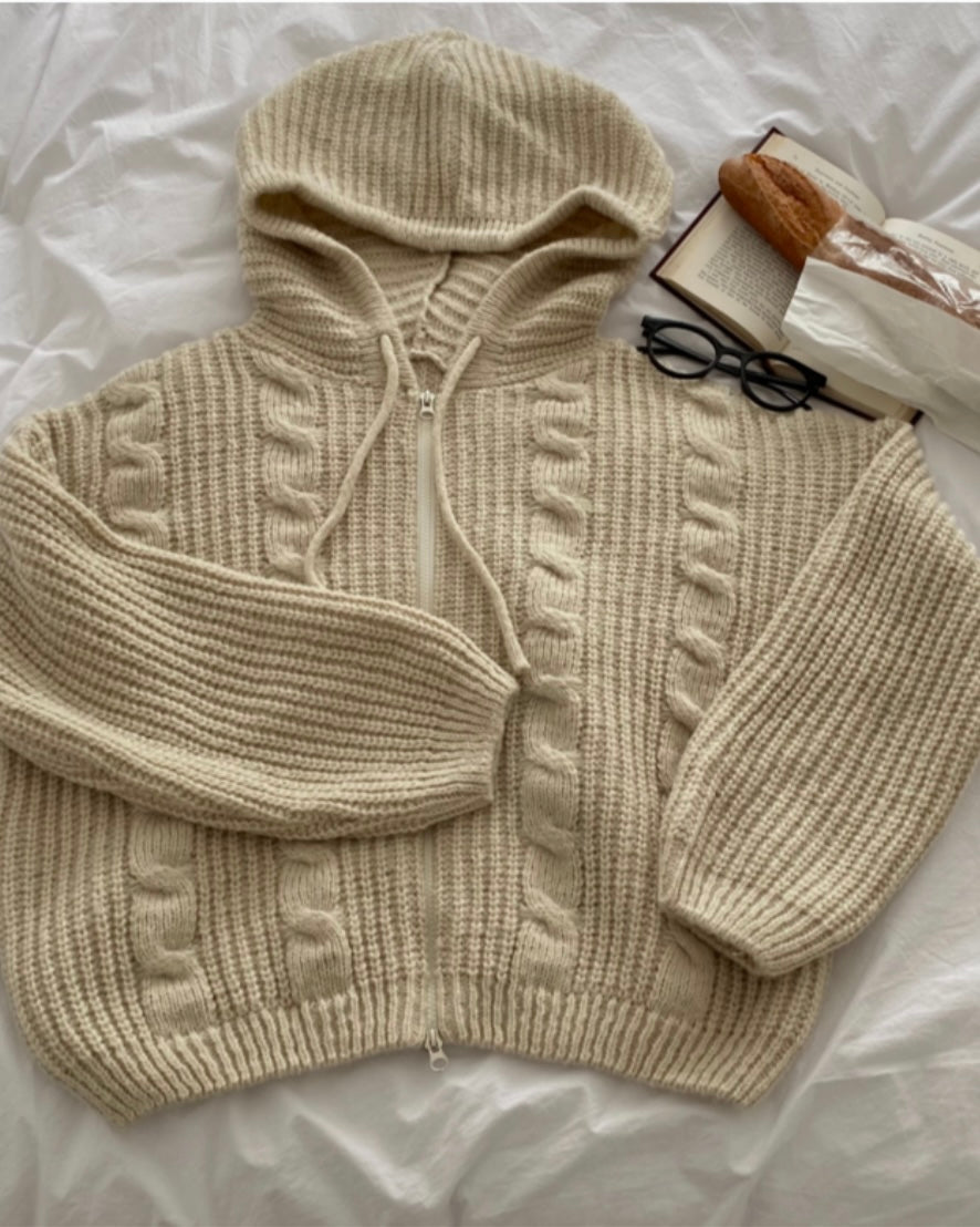Hoodie Cable Knit Zip-Up