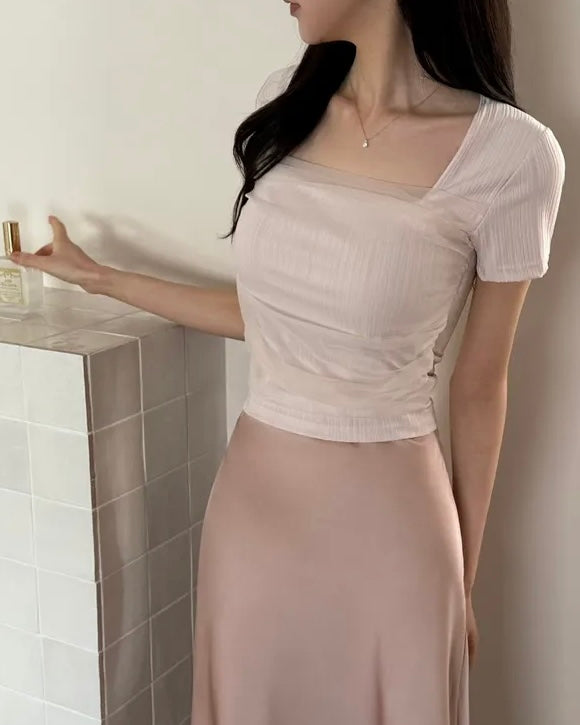 [ Sale Excluded ] Mesh Square-Neck Top