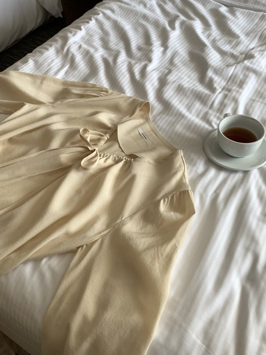 [ Pre-order ] Ribbon Shirring Long Dress