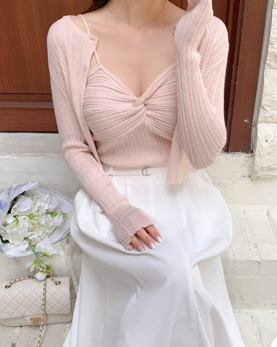 Twist Sleeveless Cardigan Set