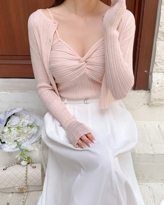 Twist Sleeveless Cardigan Set