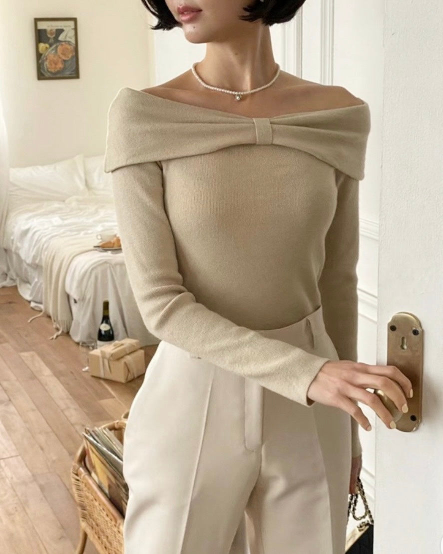Ribbon Off-Shoulder Knit