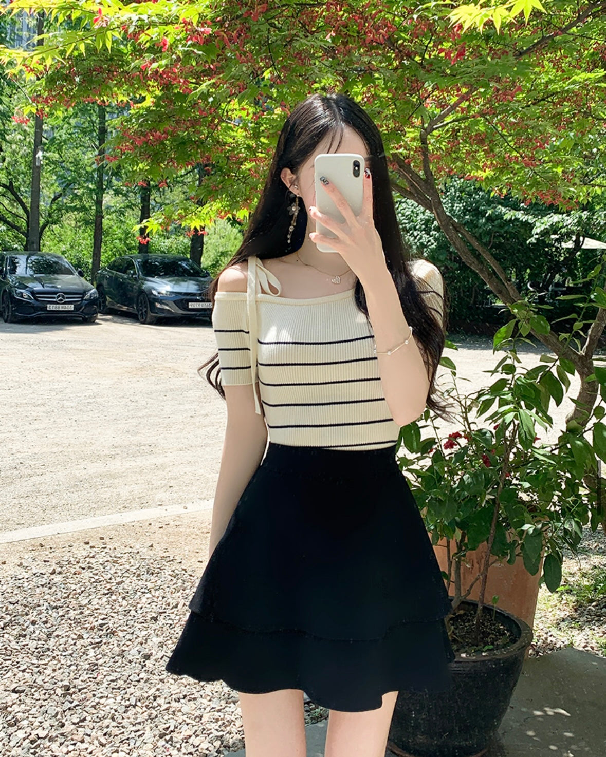 Striped Ribbon Short Sleeves