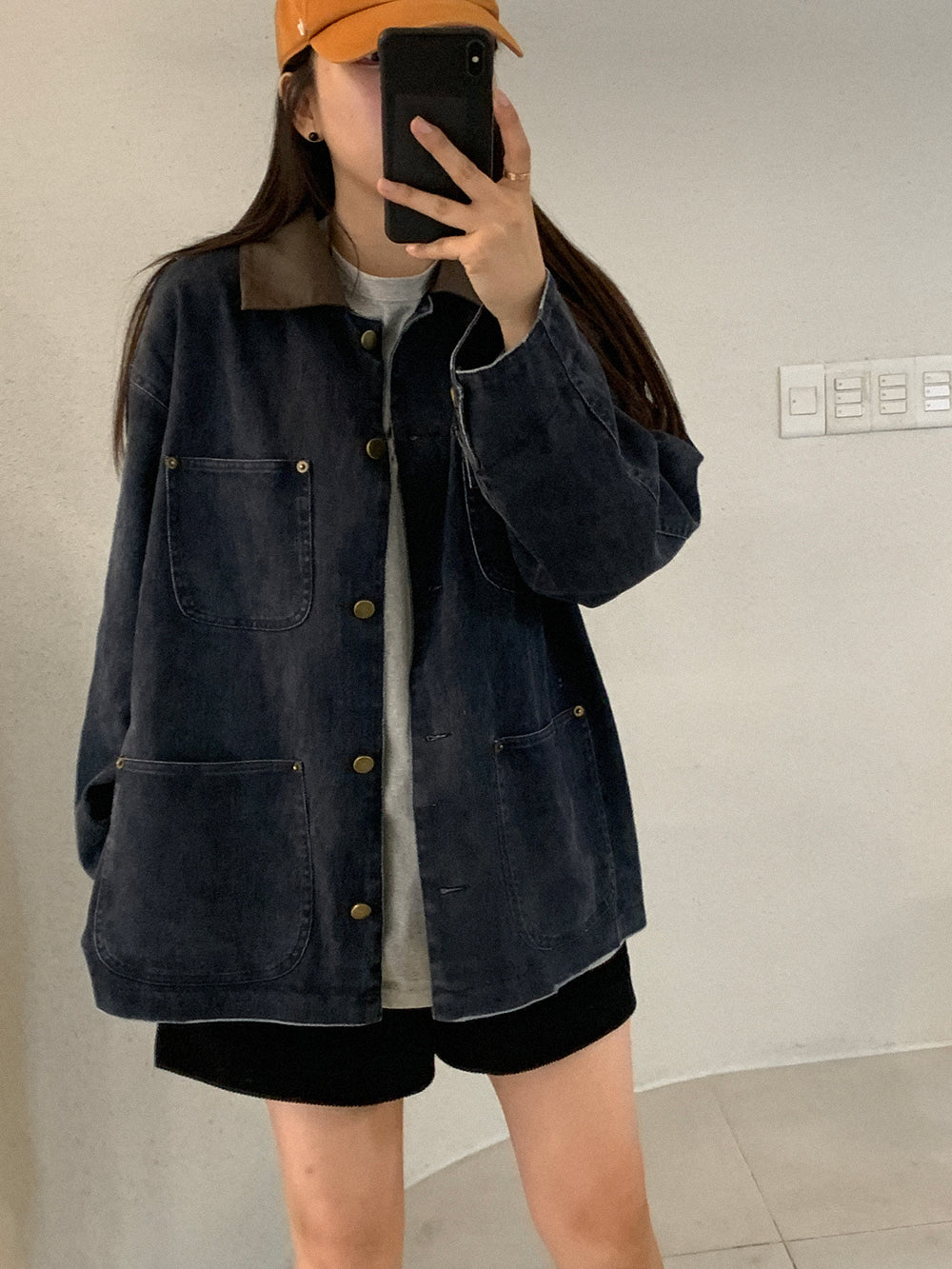 Leather Collar Denim Jacket