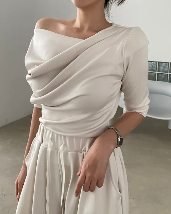Shirring Elbow Sleeve Blouse