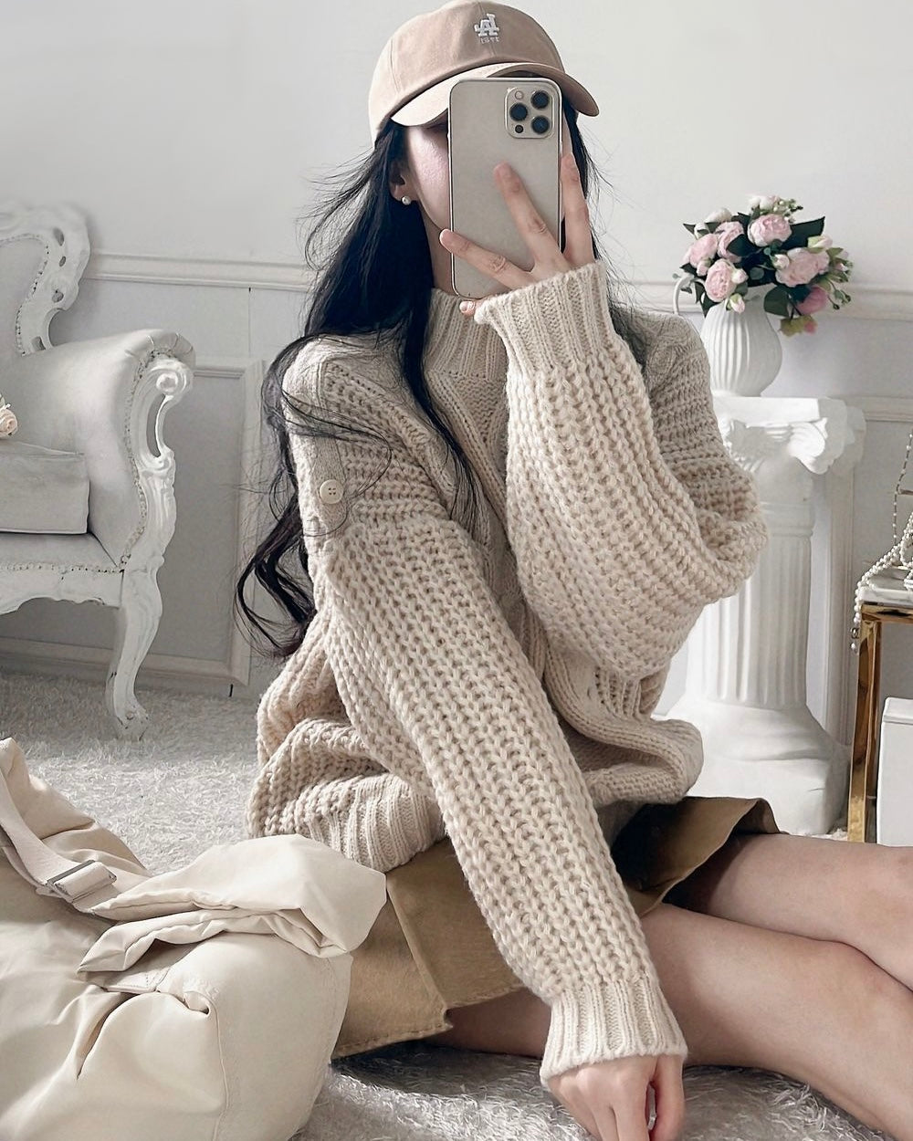 Shoulder Button Cable Knit