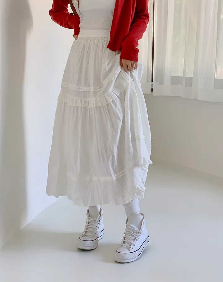 Dobby Ruffle Cotton Skirt