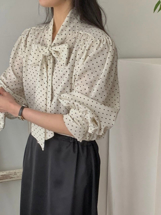 Polka Dot Ribbon Blouse